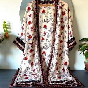 Floral Kimono Robe - Cream and Red